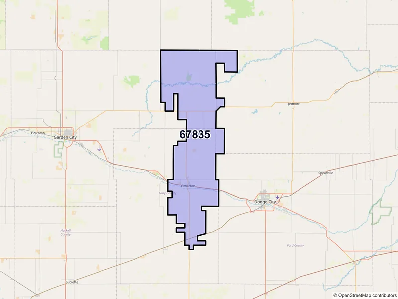 Map of ZIP Code 67835 — Cimarron, KS