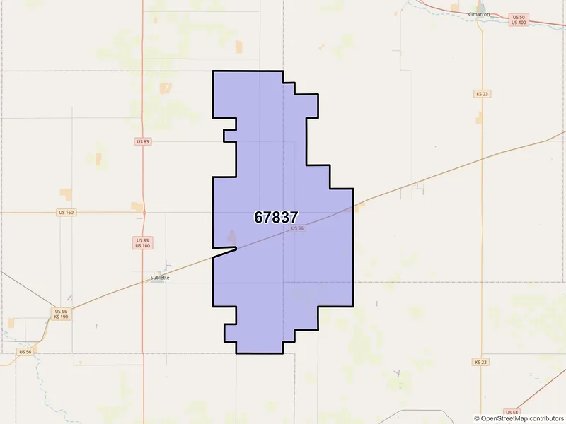 Map of ZIP Code 67837 — Copeland, KS