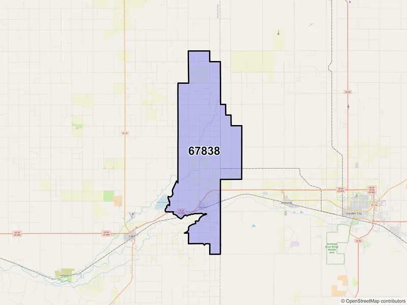 Map of Deerfield, Kansas and ZIP codes