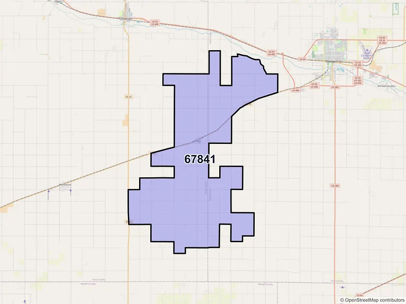 Map of ZIP Code 67841 — Ensign, KS