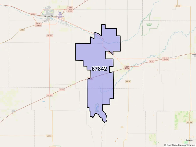 Map of Ford, Kansas and ZIP codes