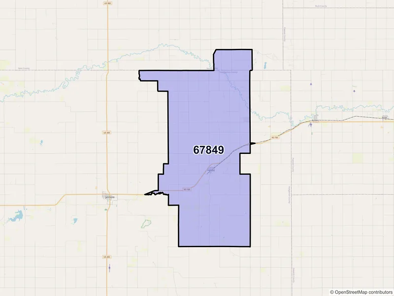 Map of ZIP Code 67849 — Hanston, KS