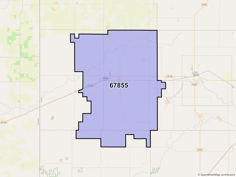 Map of ZIP Code 67855 — Johnson, KS