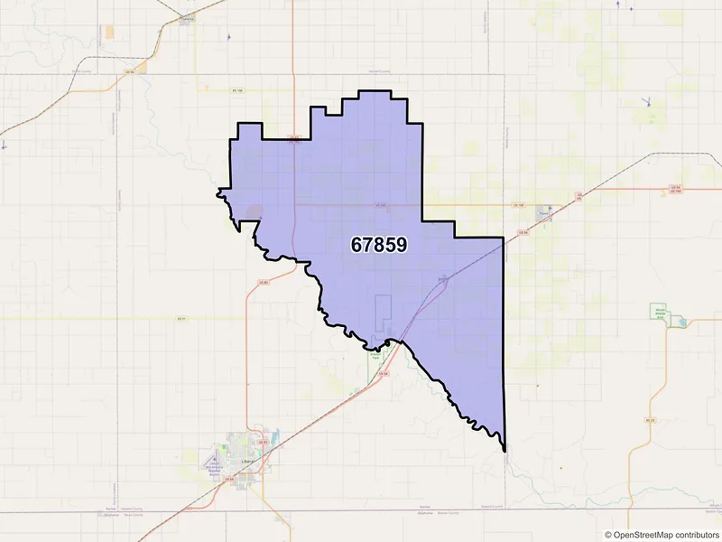 Map of ZIP Code 67859 — Kismet, KS