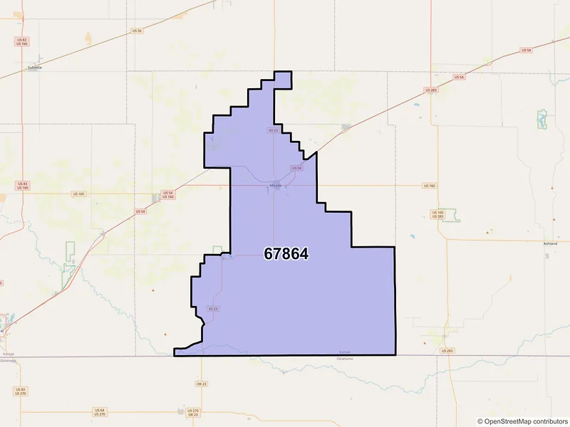 Map of ZIP Code 67864 — Meade, KS