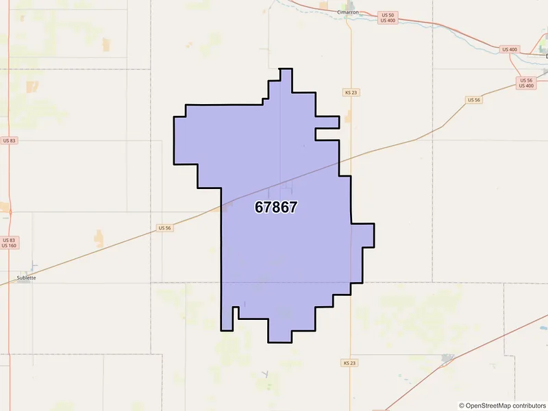Map of Montezuma, Kansas and ZIP codes