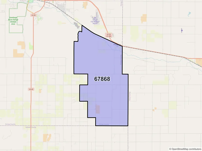 Map of Pierceville, Kansas and ZIP codes