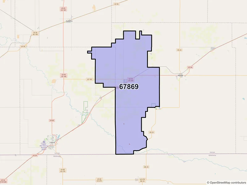 Map of ZIP Code 67869 — Plains, KS
