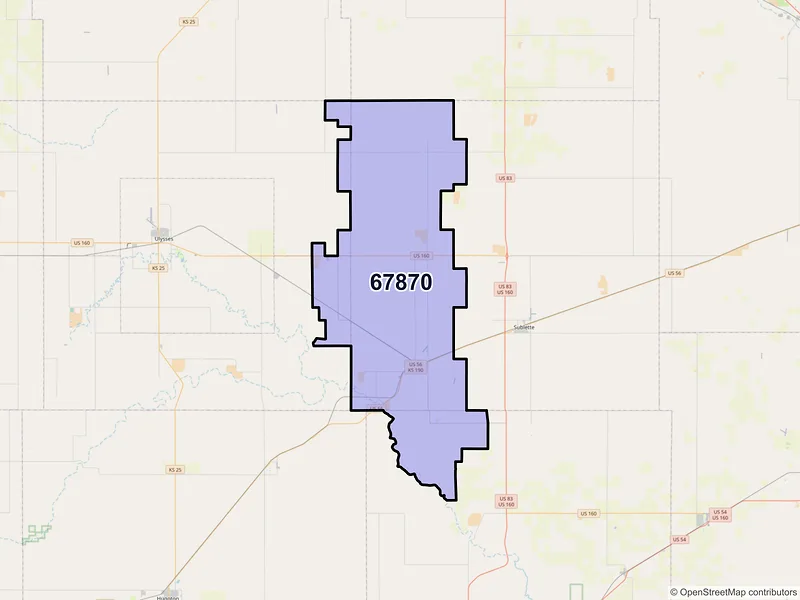 Map of ZIP Code 67870 — Satanta, KS