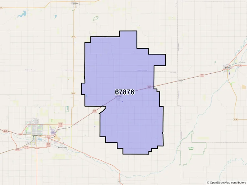 Map of ZIP Code 67876 — Spearville, KS