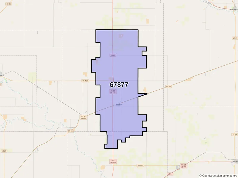 Map of ZIP Code 67877 — Sublette, KS
