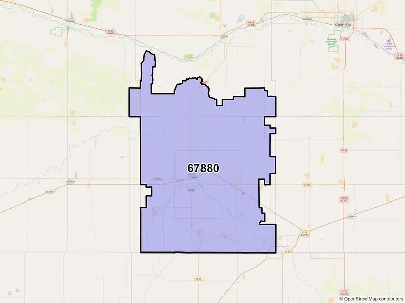 Map of ZIP Code 67880 — Ulysses, KS