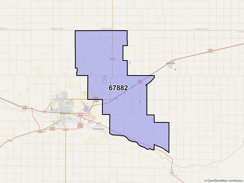 Map of ZIP Code 67882 — Wright, KS