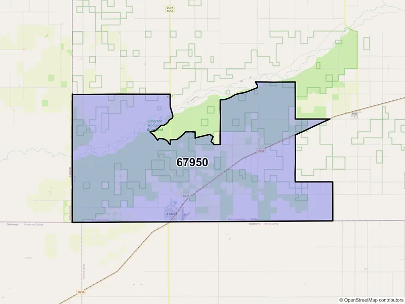 Map of ZIP Code 67950 — Elkhart, KS