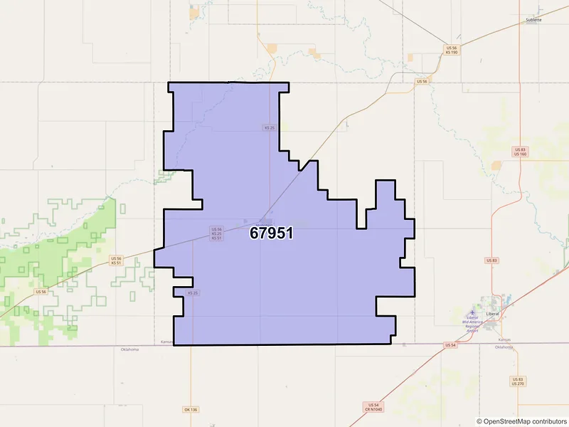 Map of ZIP Code 67951 — Hugoton, KS