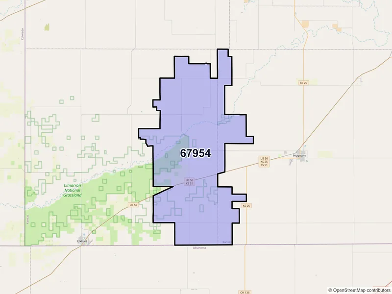 Map of ZIP Code 67954 — Rolla, KS