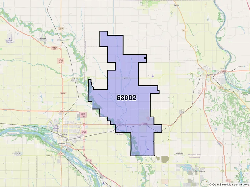 Map of ZIP Code 68002 — Arlington, NE