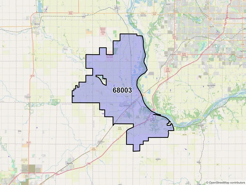 Map of ZIP Code 68003 — Ashland, NE