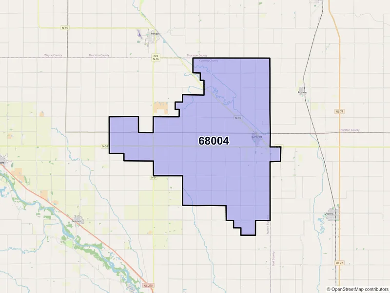 Map of ZIP Code 68004 — Bancroft, NE