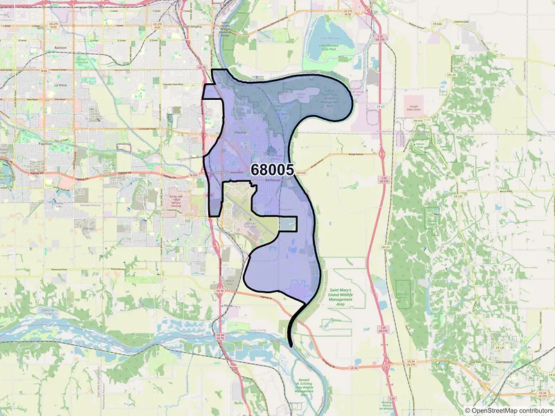 Map of ZIP Code 68005 — Bellevue, NE