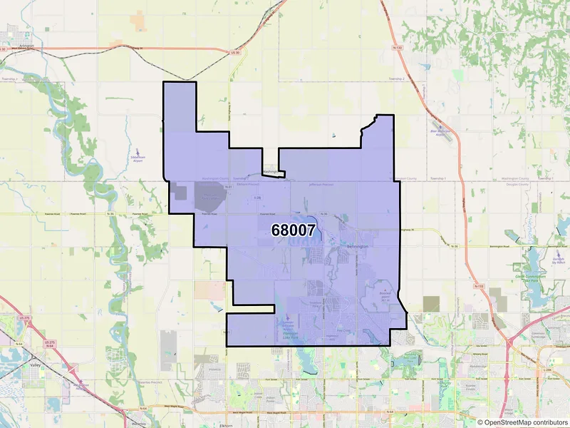 Map of ZIP Code 68007 — Bennington, NE