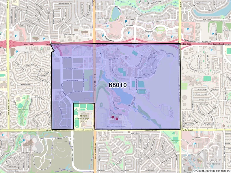 Map of Boys Town, Nebraska and ZIP codes