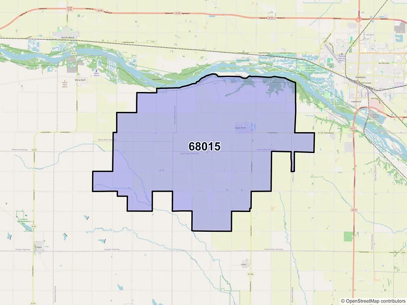 Map of ZIP Code 68015 — Cedar Bluffs, NE