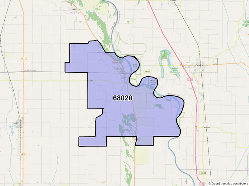 Map of Decatur, Nebraska and ZIP codes