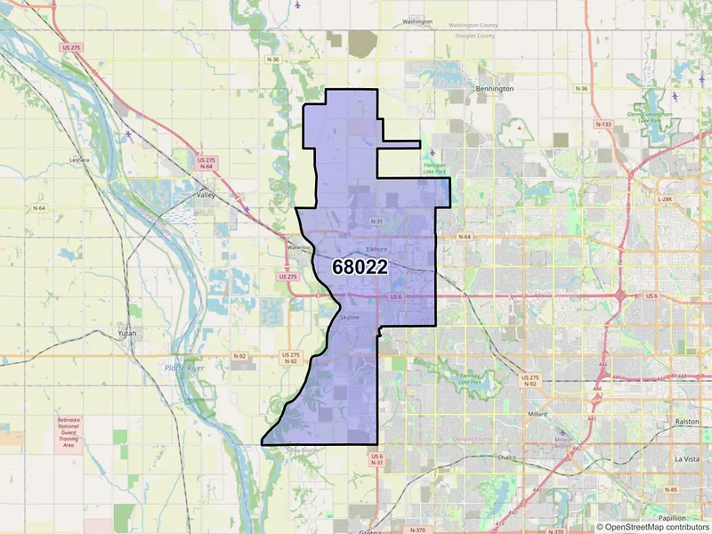 Map of ZIP Code 68022 — Elkhorn, NE
