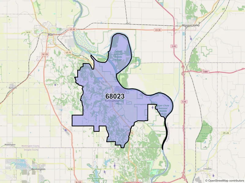 Map of ZIP Code 68023 — Fort Calhoun, NE