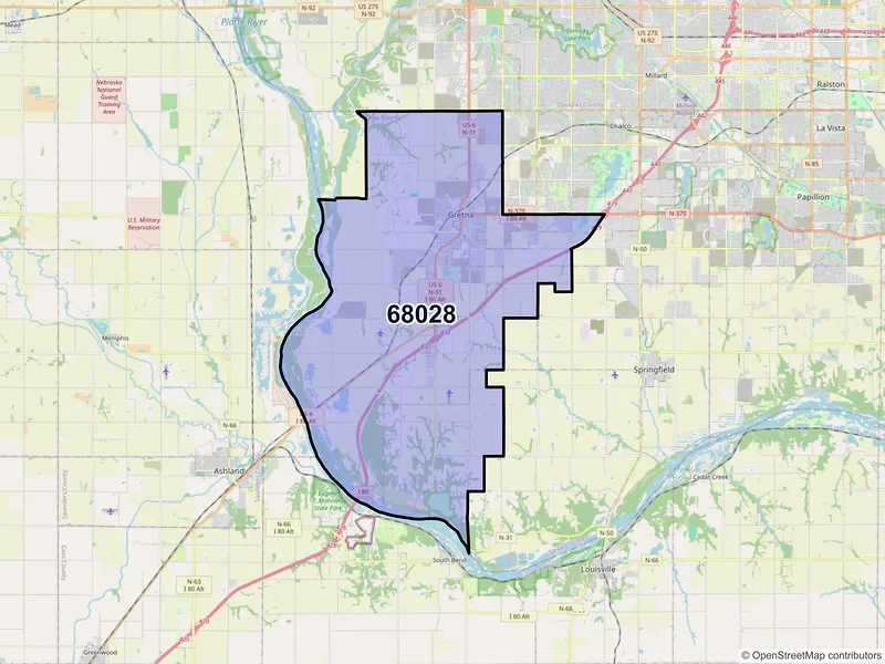 Map of ZIP Code 68028 — Gretna, NE