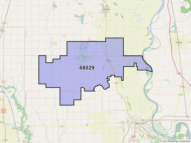 Map of ZIP Code 68029 — Herman, NE