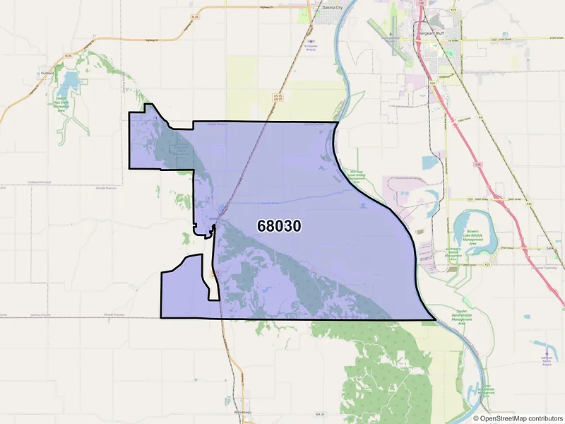 Map of ZIP Code 68030 — Homer, NE