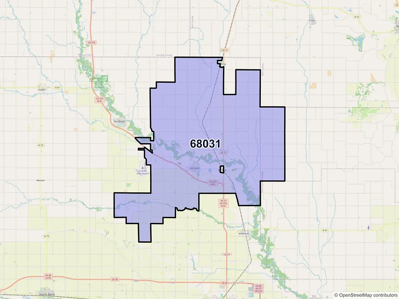 Map of ZIP Code 68031 — Hooper, NE