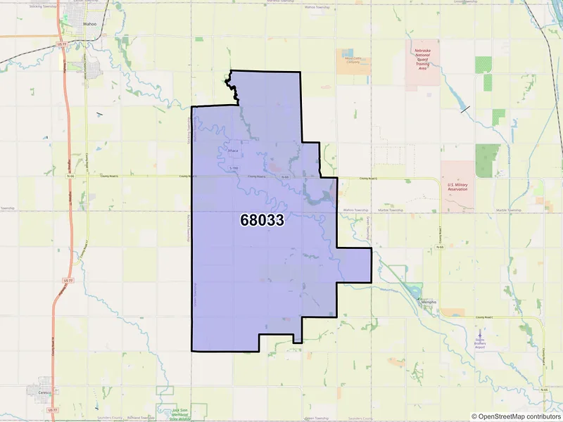 Map of ZIP Code 68033 — Ithaca, NE
