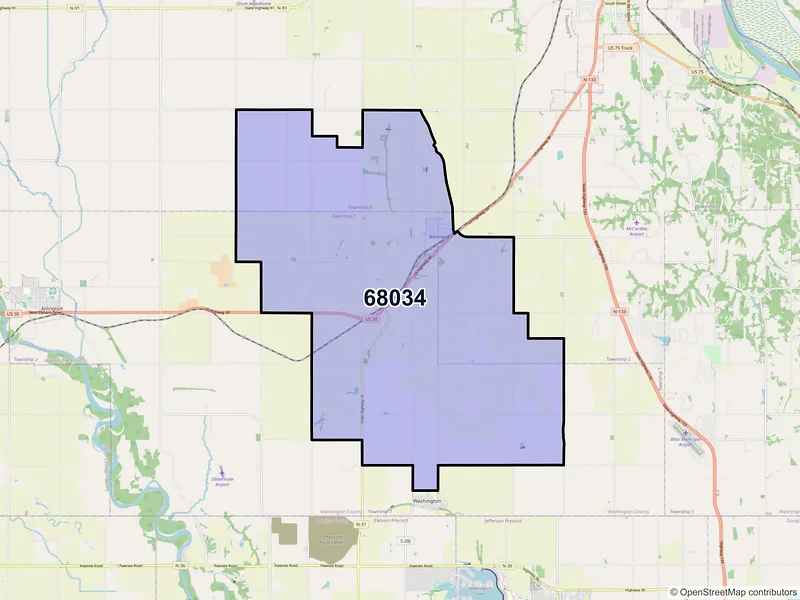 Map of ZIP Code 68034 — Kennard, NE