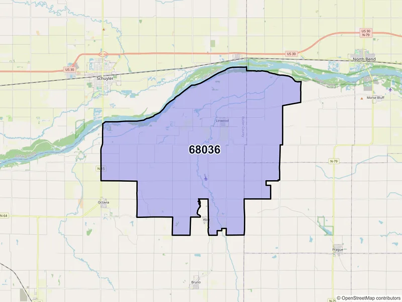 Map of ZIP Code 68036 — Linwood, NE