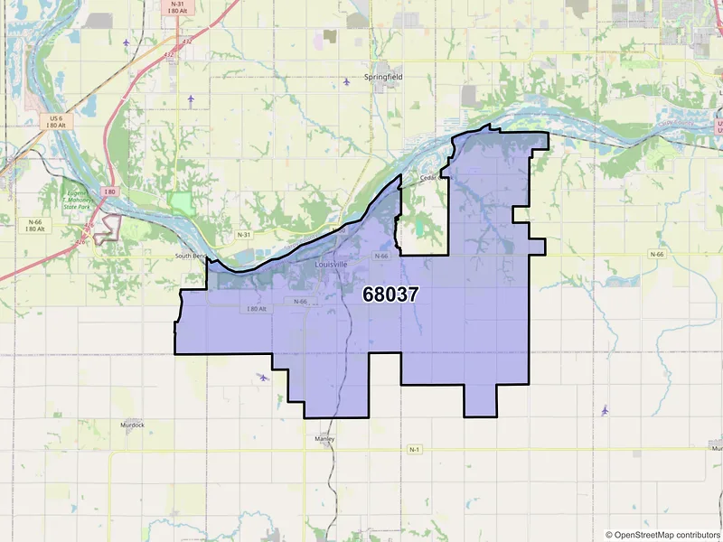 Map of ZIP Code 68037 — Louisville, NE