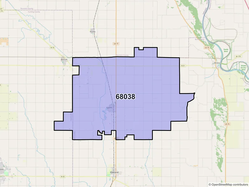Map of ZIP Code 68038 — Lyons, NE