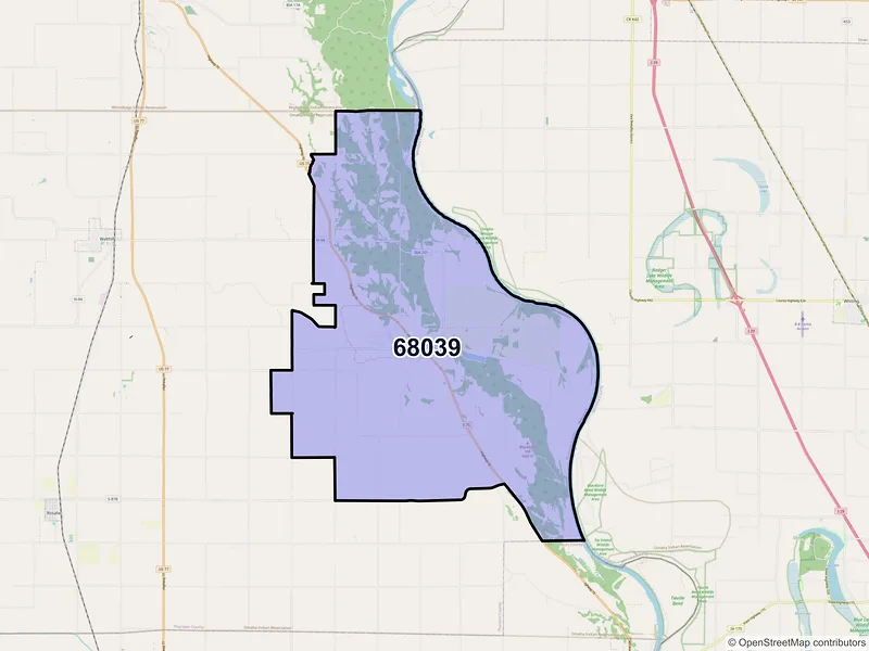Map of ZIP Code 68039 — Macy, NE