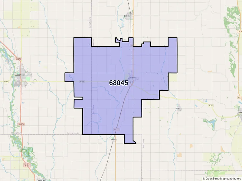 Map of ZIP Code 68045 — Oakland, NE