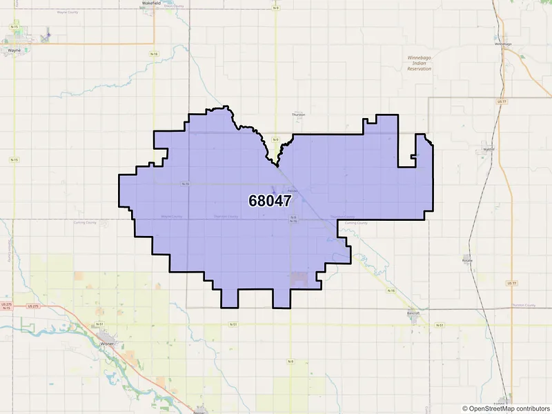 Map of Pender, Nebraska and ZIP codes