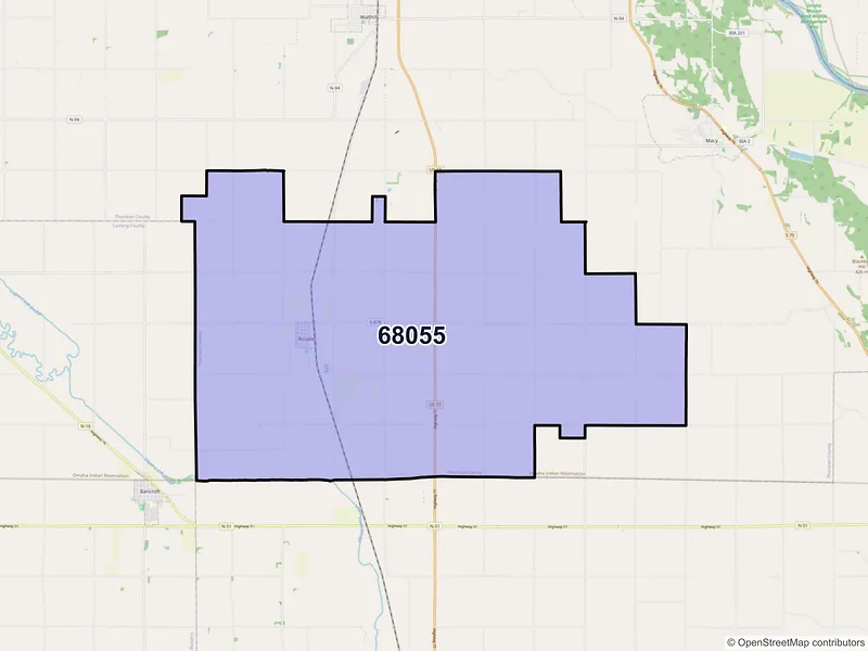 Map of ZIP Code 68055 — Rosalie, NE