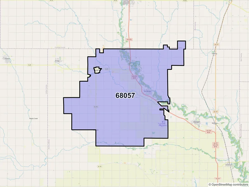 Map of ZIP Code 68057 — Scribner, NE