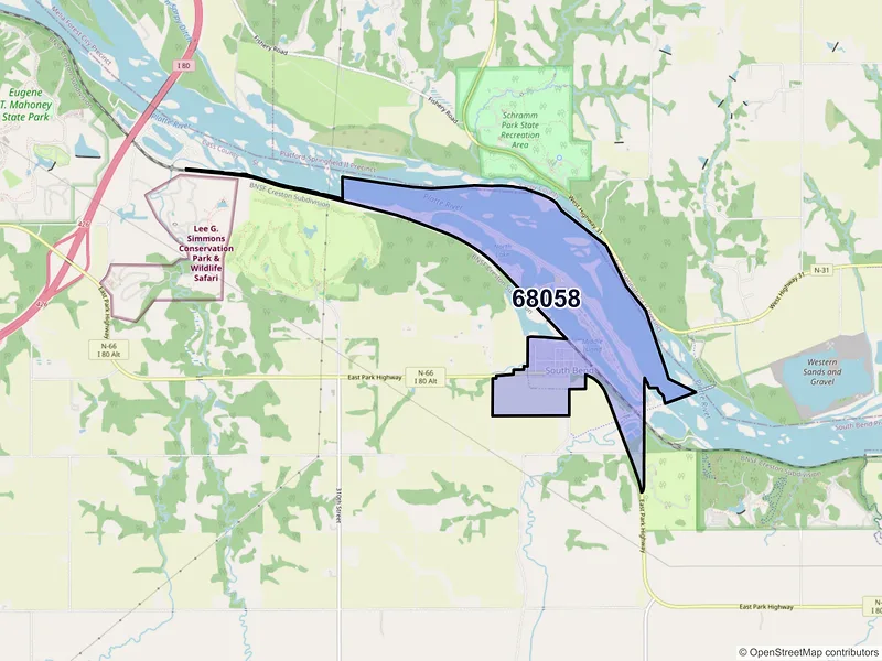 Map of South Bend, Nebraska and ZIP codes