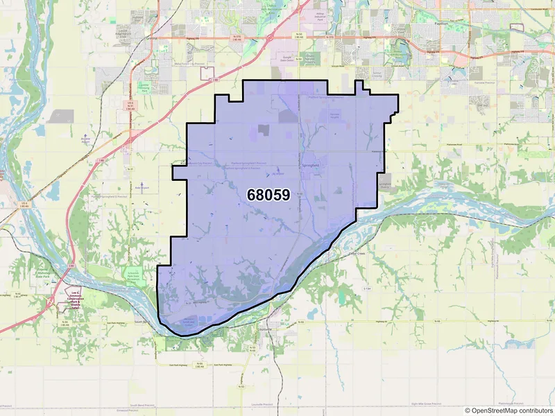 Map of ZIP Code 68059 — Springfield, NE