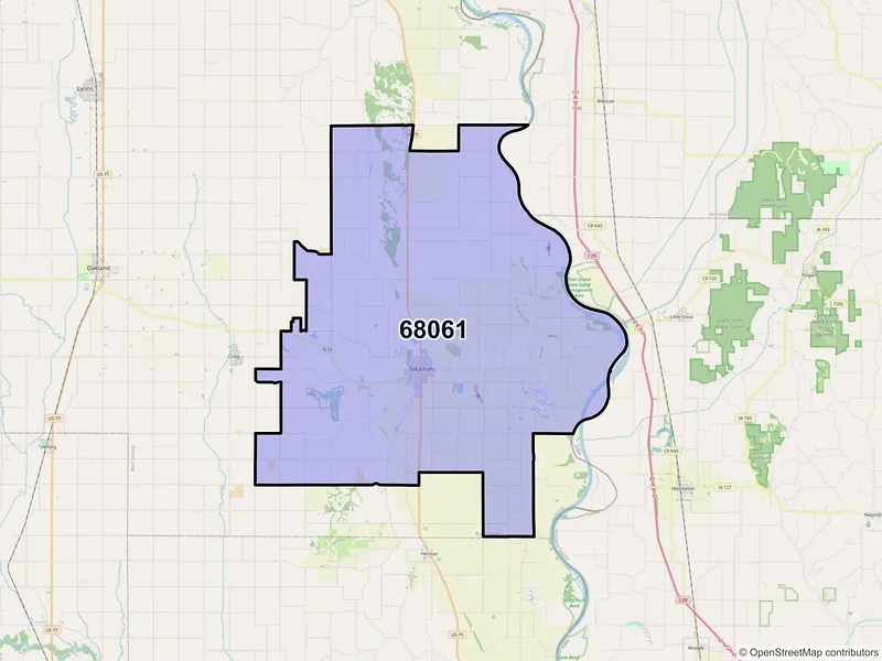 Map of ZIP Code 68061 — Tekamah, NE