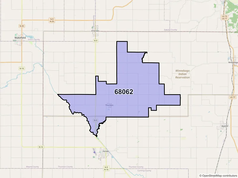Map of Thurston, Nebraska and ZIP codes