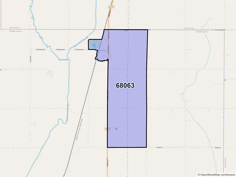 Map of Uehling, Nebraska and ZIP codes
