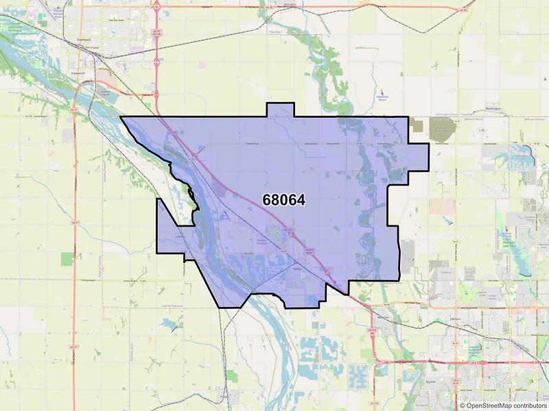 Map of ZIP Code 68064 — Valley, NE